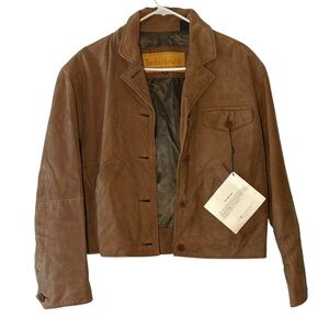 Timberland Women's Chestnut Brown Leather Bomber Jacket. Size medium.
